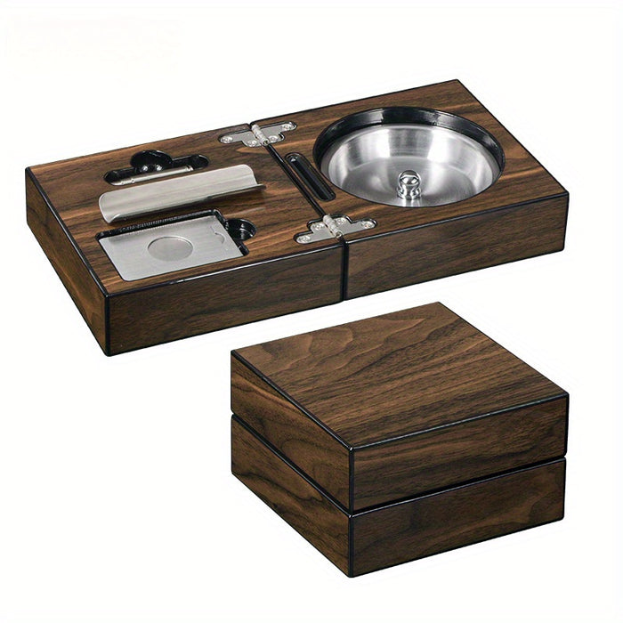 1pc Cigar Ashtray Stainless Steel Matching AccessoriesCompact Ash Tray With Cutter & Punch Guillotine Cutter, Punch Cutter, Cigar Bed, Stainless Ash Reservoir