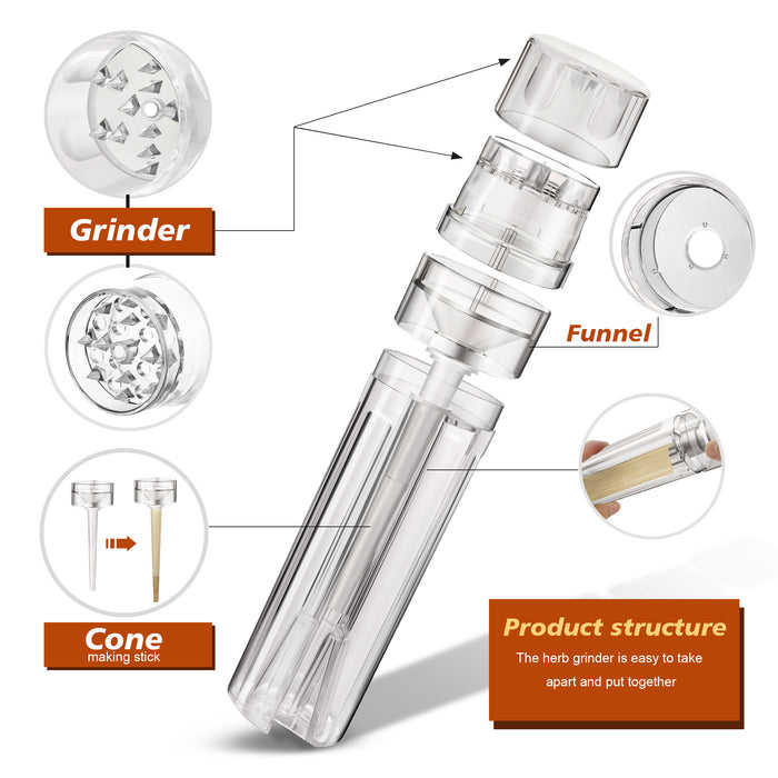 1pc 2 In 1 Plastic Tobacco Filler Grinder, Pre Roll Cone Roller, Horn Tube Cigarette Paper Tubes Filling Machine