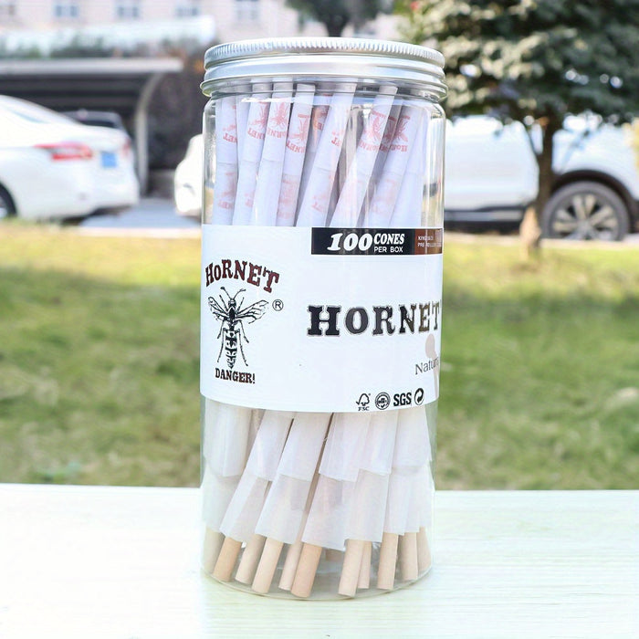 100pcs, Honeypuff Pre Rolled Cones (110mm/4.33inches), Tapered Paper With Tips On The Roll, Suitable For Regular Flavor Paper, Translucent Pre-Rolled Cones, Cigarette Paper, Hornet Natural Unrefined Rolling Paper, Cones King Size