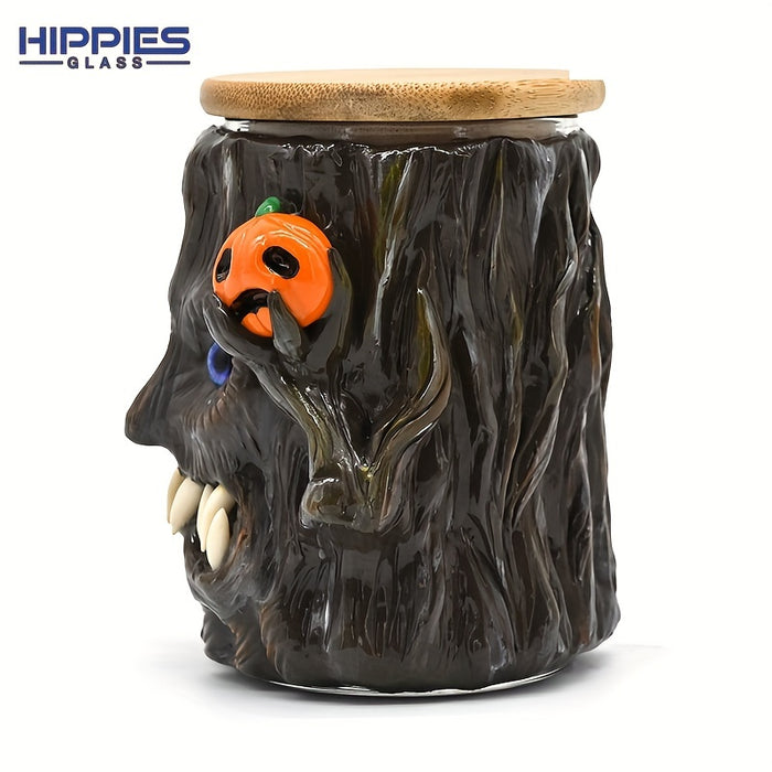 1pc Glass Smoking Ashtray,Polymer Clay Tobacco Container With Halloween Skull Pumpkin Haunted House,Hand Painted Tobacco Storage Sealed Jar With Lid,Halloween Christmas Gift