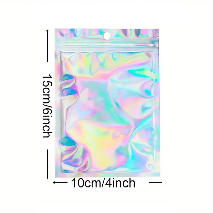 20/50pcs Resealable Smell Proof Bags, Holographic Foil Pouch Bag, Flat Zip Lock Bag For Food Candy Jewelry Screw