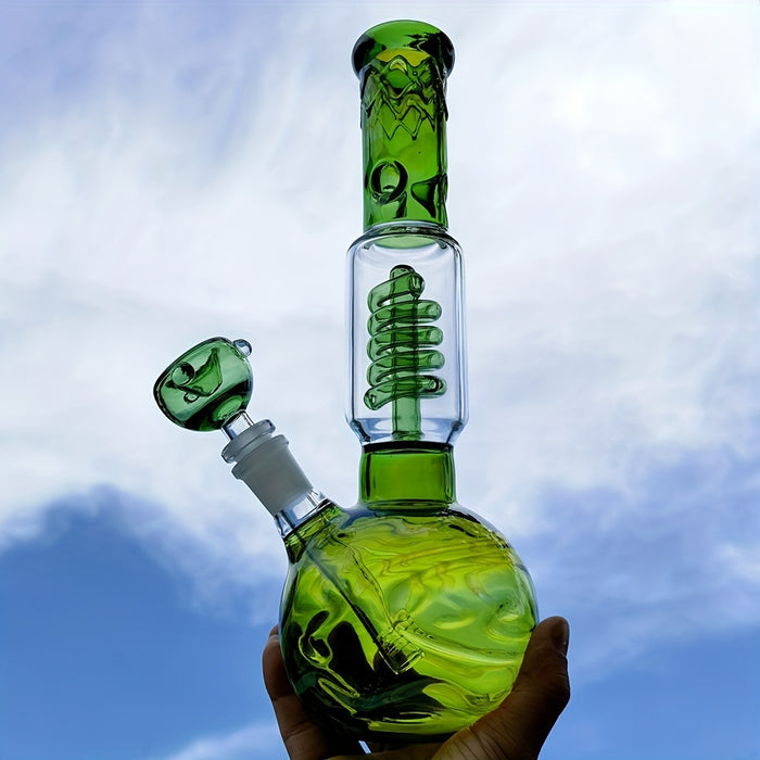 1pc, 28.7CM 11.3 INCH Exclusive Large Green Glass Color Bong Print Glass Hookah Green Spiral Interior Green Cannon Smoking Accessories