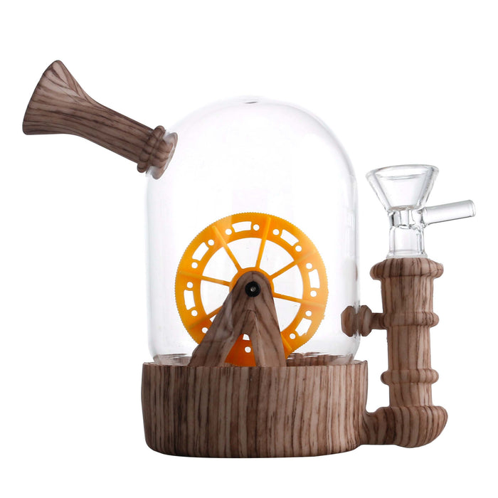 1pc Waterwheel Shaped Glass Silicone Hookah Gun Percolator Fun Wheel Mini Bongs Dab Rig Oil Rigs 14Mm Glass Bowl