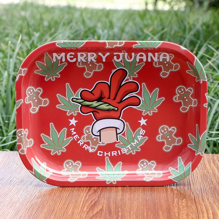 1pc, Rolling Trays, Creative Pattern Cigarette Rolling Tray, Metal Christmas Elements Rolling Tray, Washable Rolling Tray, Fruit Plate, Dessert Tray, Cigarette Plate, Cigarette Accessories Tray, Smoking Accessaries Chrismas Gifts, Halloween Gifts