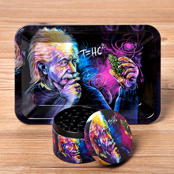 1 Set, 2-in-1 Physical Scientist Rolling Tray And Aluminum Grinder Combination, Tobacco Rolling Tray And Tobacco Grinder, Chrismas Gifts, Halloween Gifts