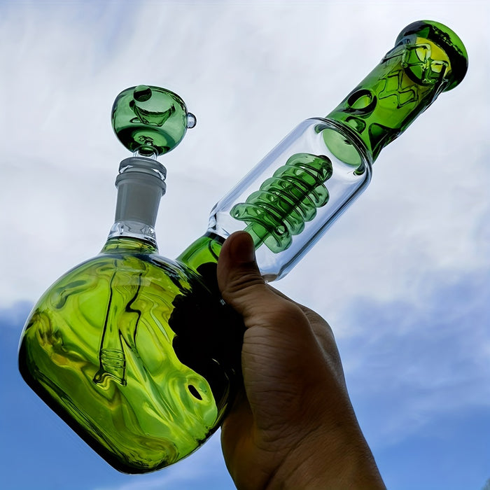 1pc, 28.7CM 11.3 INCH Exclusive Large Green Glass Color Bong Print Glass Hookah Green Spiral Interior Green Cannon Smoking Accessories