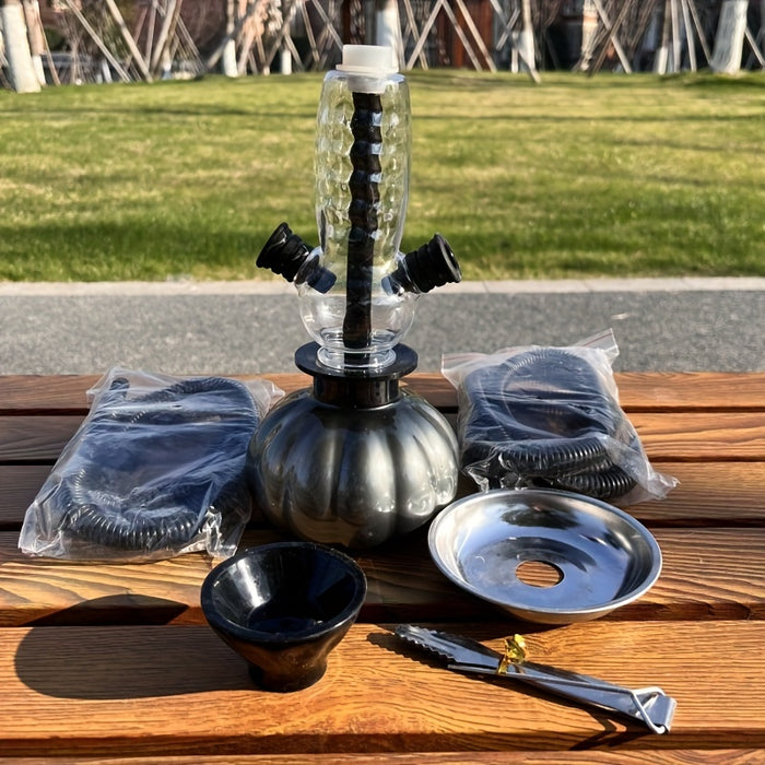 1set, Arabic Hookah Set, Acrylic Outdoor Hookah Bag Full Set Accessories, Contains Silicone Smoking Paste Bowl, Plastic Straw Double Tube With Charcoal Clip