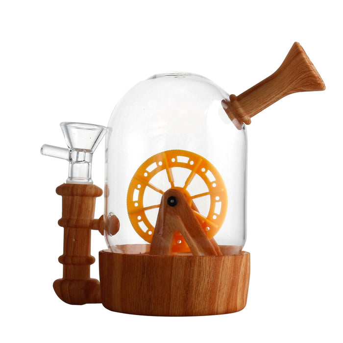 1pc Waterwheel Shaped Glass Silicone Hookah Gun Percolator Fun Wheel Mini Bongs Dab Rig Oil Rigs 14Mm Glass Bowl