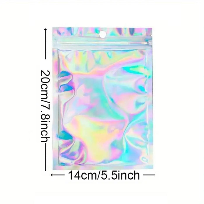 20/50pcs Resealable Smell Proof Bags, Holographic Foil Pouch Bag, Flat Zip Lock Bag For Food Candy Jewelry Screw