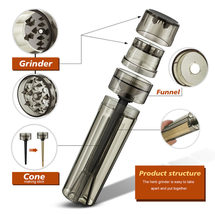 1pc, 2-In-1 Plastic Tobacco Herb Grinder With Raw Cone Filling Machine Joint Roller Holder