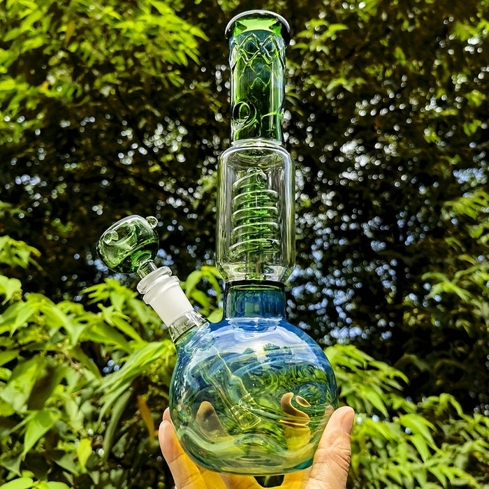 1pc, 28.7CM 11.3 INCH Exclusive Large Green Glass Color Bong Print Glass Hookah Green Spiral Interior Green Cannon Smoking Accessories