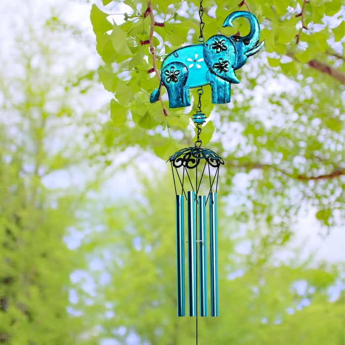 1 Pack, Elephant Wind Chimes, Indoor Outdoor 31" Metal Glass Music Wind Chime, Mobile Romantic Chimes For Garden, Patio, Yard, Backyard Or Festival Decor/Best Mothers And Women Gifts (Blue)