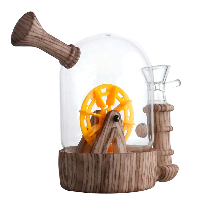 1pc Waterwheel Shaped Glass Silicone Hookah Gun Percolator Fun Wheel Mini Bongs Dab Rig Oil Rigs 14Mm Glass Bowl