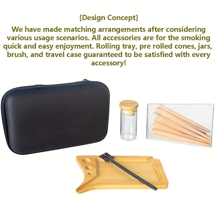 1set, Rolling Tray, Portable Rolling Tray Set, 10 Pack Pre Rolled Cones Airtight Storage Jars Bamboo Tray Brush All Accessories Travel Case, Long Lasting Specific Gift