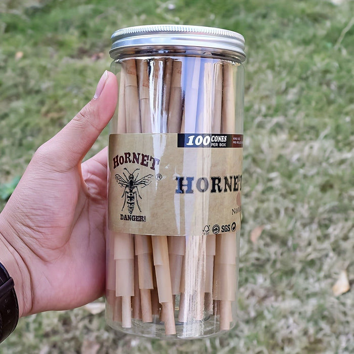 100pcs, Honeypuff Pre Rolled Cones (110mm/4.33inches), Tapered Paper With Tips On The Roll, Suitable For Regular Flavor Paper, Translucent Pre-Rolled Cones, Cigarette Paper, Hornet Natural Unrefined Rolling Paper, Cones King Size