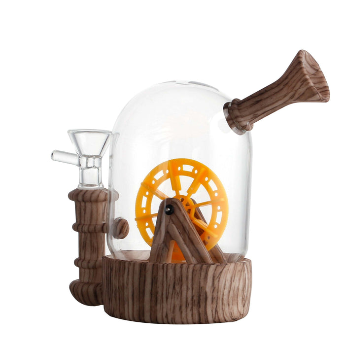 1pc Waterwheel Shaped Glass Silicone Hookah Gun Percolator Fun Wheel Mini Bongs Dab Rig Oil Rigs 14Mm Glass Bowl