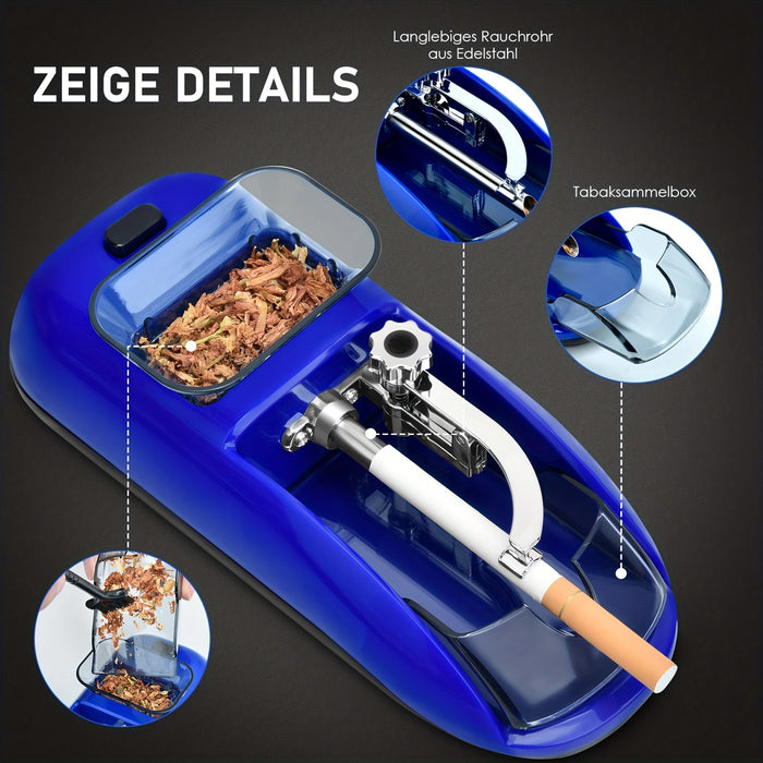 1pc, Portable Electric Cigarette Rolling Machine, Mini Automatic Injector, Tobacco Roller Maker, Household With Transparent Tobacco Hopper Blue