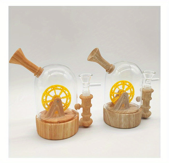 1pc Waterwheel Shaped Glass Silicone Hookah Gun Percolator Fun Wheel Mini Bongs Dab Rig Oil Rigs 14Mm Glass Bowl