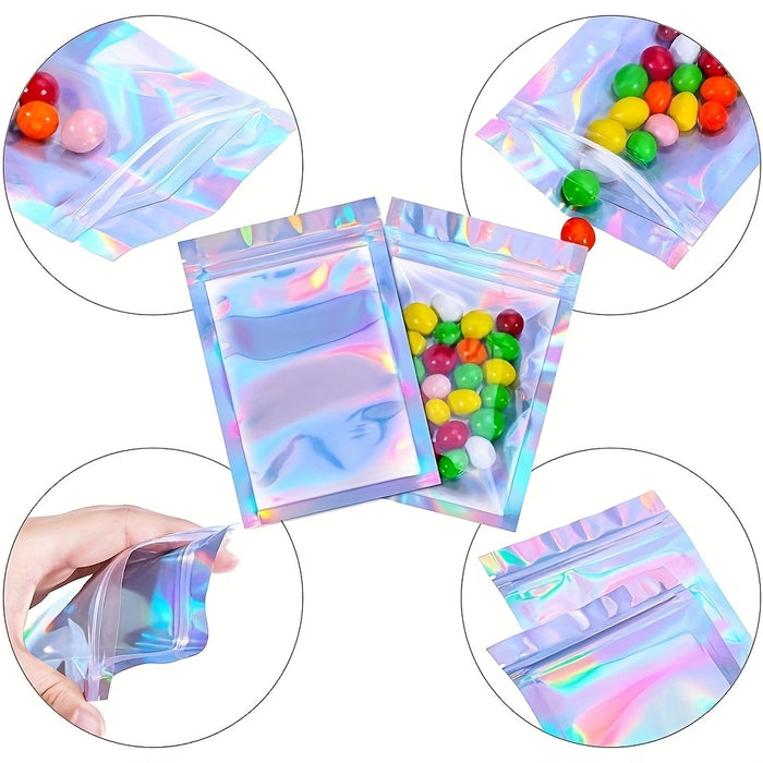 20/50pcs Resealable Smell Proof Bags, Holographic Foil Pouch Bag, Flat Zip Lock Bag For Food Candy Jewelry Screw