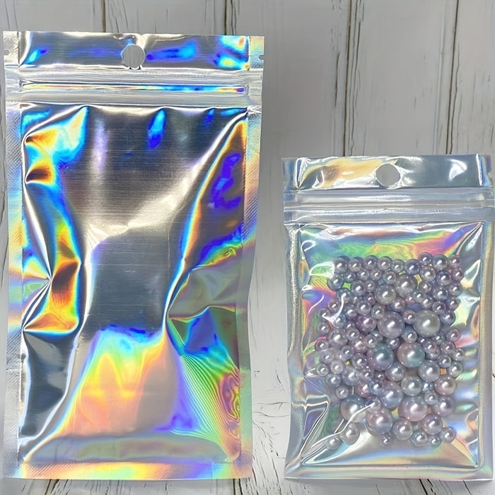 20/50pcs Resealable Smell Proof Bags, Holographic Foil Pouch Bag, Flat Zip Lock Bag For Food Candy Jewelry Screw