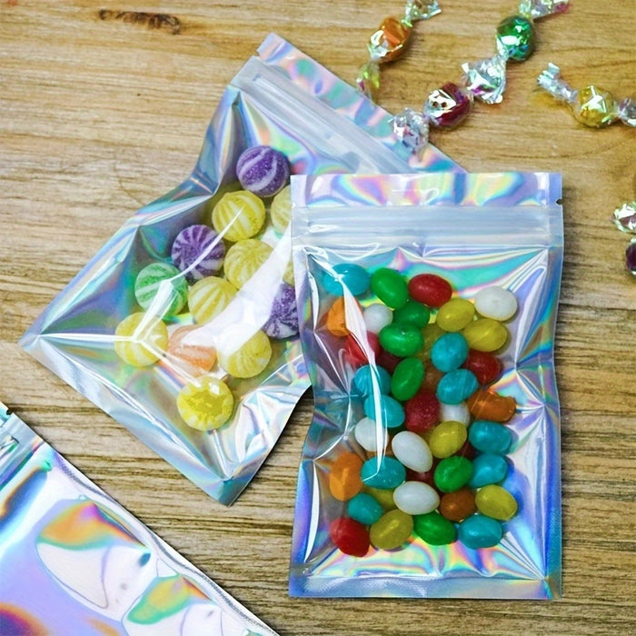 20/50pcs Resealable Smell Proof Bags, Holographic Foil Pouch Bag, Flat Zip Lock Bag For Food Candy Jewelry Screw