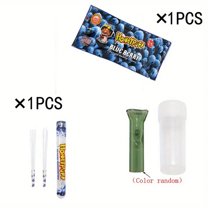 3 Sets, Rolling Papers, 1 Booklets Fruit Flavored Rolling Papers, 1 Booklet 78MM Fruit-flavored Pre-rolled Cones, 1 Glass Cigarette Holder, Smoking Accessaries