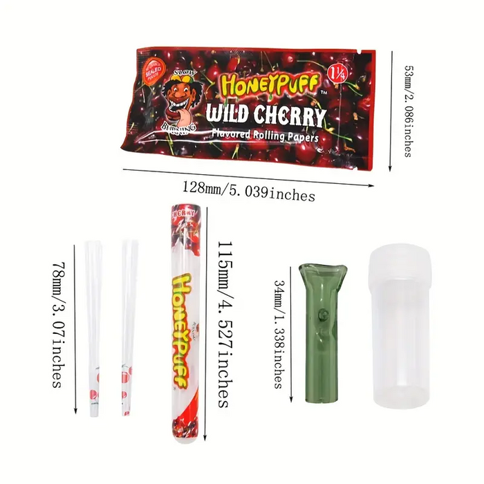 3 Sets, Rolling Papers, 1 Booklets Fruit Flavored Rolling Papers, 1 Booklet 78MM Fruit-flavored Pre-rolled Cones, 1 Glass Cigarette Holder, Smoking Accessaries