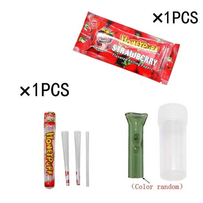 3 Sets, Rolling Papers, 1 Booklets Fruit Flavored Rolling Papers, 1 Booklet 78MM Fruit-flavored Pre-rolled Cones, 1 Glass Cigarette Holder, Smoking Accessaries