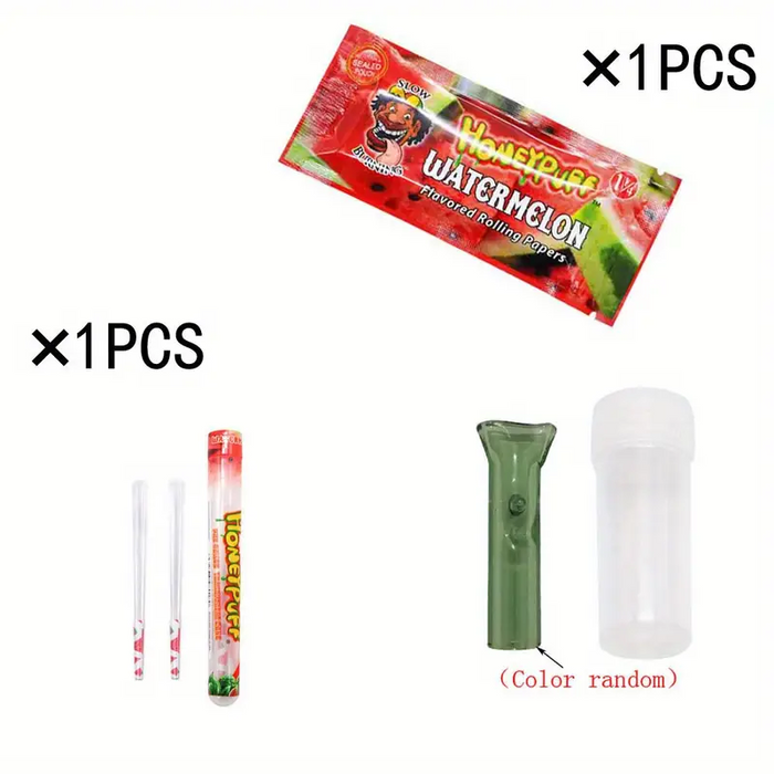 3 Sets, Rolling Papers, 1 Booklets Fruit Flavored Rolling Papers, 1 Booklet 78MM Fruit-flavored Pre-rolled Cones, 1 Glass Cigarette Holder, Smoking Accessaries