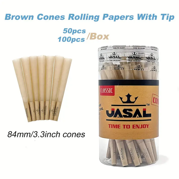 50/100pcs Smoking Rolled Rolling Paper, Smoking Cones Rolling Paper, Classic 1¼ Cones Rolling Papers 84MM Rolling Paper With Tips & Packing Tubes Included