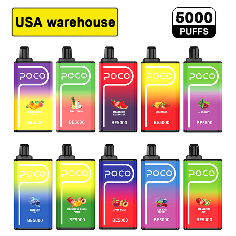 5Pcs From USA Poco BE5000 Disposable Vape pen Electronic Cigarette Mesh Coil 5000 puffs Vapor Airflow Rechargeable 14ML 10 Flavors Device e Cigs Vaporizers Original