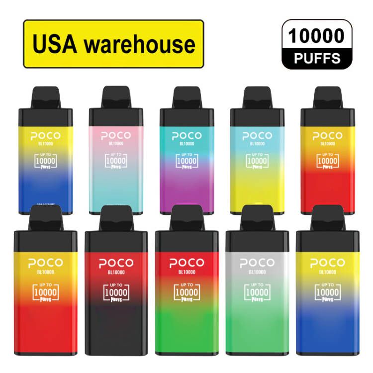 2Pcs USA warehouse Original 10000 puffs Disposable Vape Poco BL10000 Electronic Cigarette Vape Pen Rechargeable Airflow Adjustable 20ML 10 Color Device