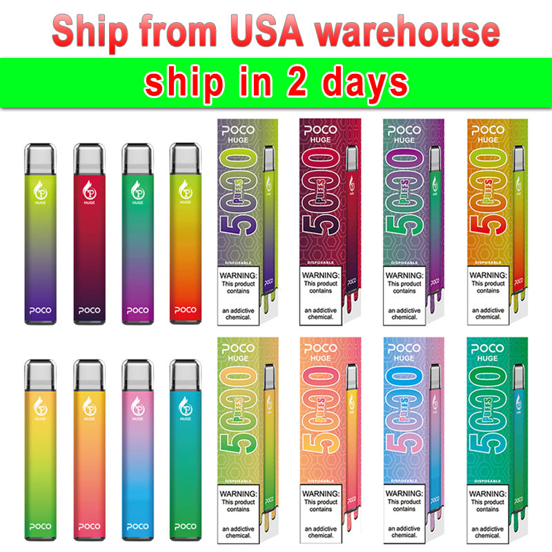 2Pcs united States warehouse 100% Original e cigarette Poco Huge Disposable Vape Prefilled 15ml Pod 5000 Puffs 650mah Mesh coil type c rechargeable disposbale vapes