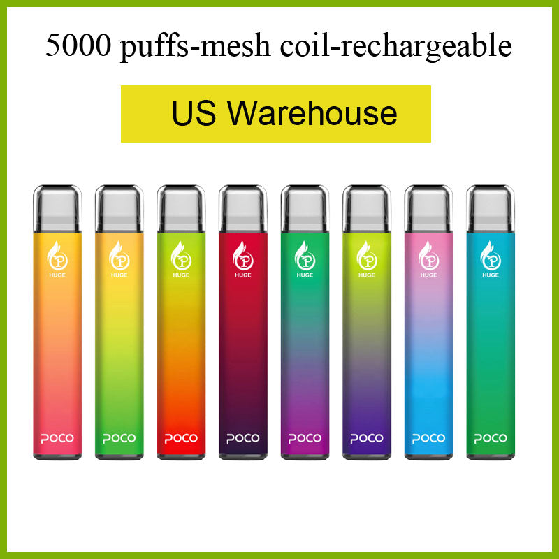 2Pcs Poco Huge 5000 puffs mesh coil Electronic Cigarette Disposable vape with 950mah battery and 15ml cartridge pod US local warehouse